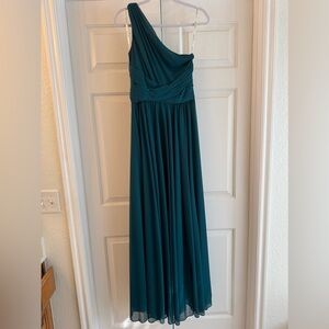 David's Bridal Teal One-Shoulder Gown